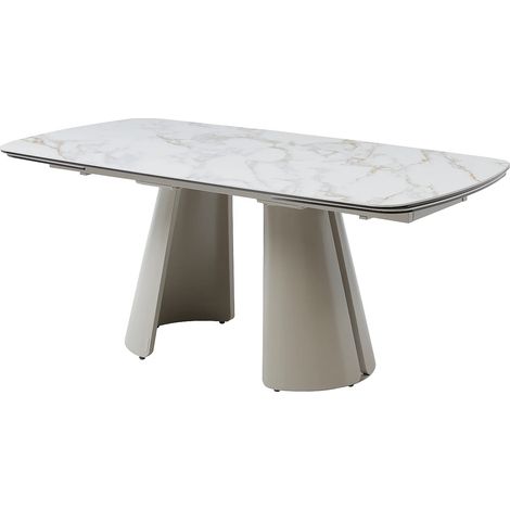 Tavolo da pranzo estensibile da 6 a 10 persone in ceramica, vetro temperato e metallo Effetto marmo bianco e beige - BIRFIRA di Maison Céphy (1/5)