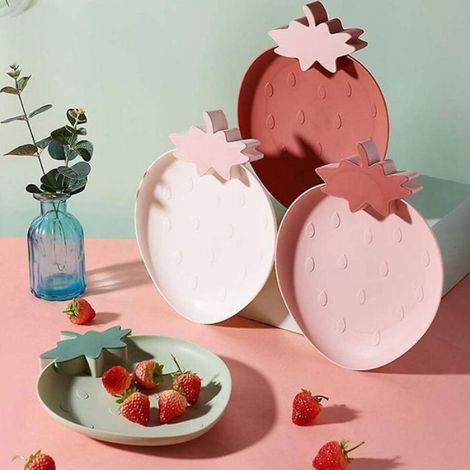 Plateaux en plastique à la fraise Assiettes à collations Bols de cuisine, 2 assiettes en plastique en emballage de service Femeo (1/5)