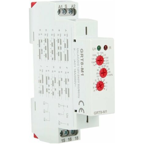 Relais temporisé GRT8-M1 avec 10 fonctions 35MM montage rail DIN AC/DC 12V 240V 50-60Hz (1/4)