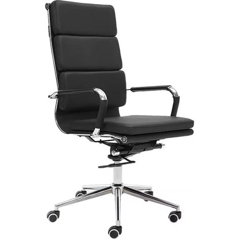 ORION91 Silla Director Respaldo Alto Acolchado Piel Sintética Color Negro  Estructura Cromo 56x65x108cm Oficina Profesional Teletrabajo - SpazioLuzio