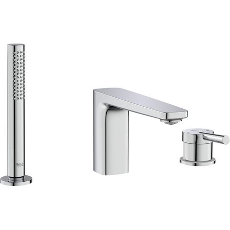 ROCA A5A986DC00 PALS Grifo Monomando de Repisa para Baño-Ducha con Caño Central Inversor y Equipo de Ducha Cromo - ref: A5A986DC00