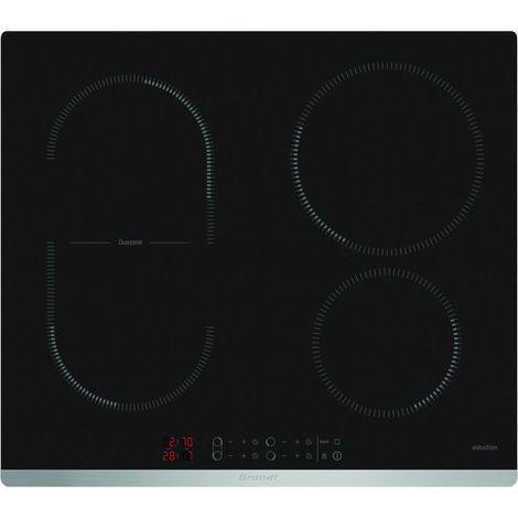 Brandt – Table de cuisson induction 60cm 4 feux 7200W vitrocéramique – Commandes tactiles – Minuterie indépendante – BPI6425X