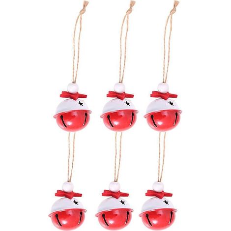 Lot de 6 clochettes de Noël rouges et blanches en fer, accessoires de bricolage, mini clochettes ajourées à suspendre, décorations de Noël-3X4cm-Red