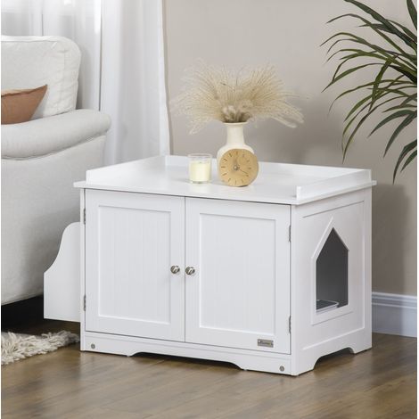 Armoire bac à litière pour chat avec cloison réglable, portes magnétiques et rangements, blanc, 86 × 48 × 52 cm, pour intérieur soigné - CHICFURN (1/5)
