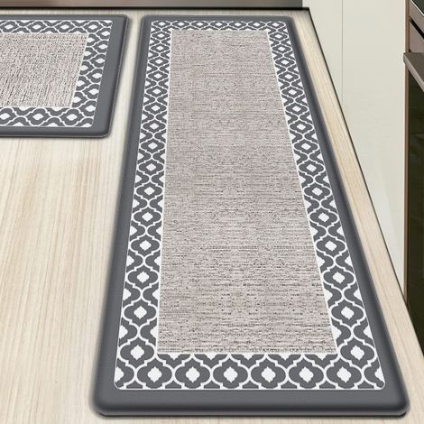 Large-sized, thickened PVC kitchen floor mat, imitation Teslin double-frame mat, waterproof, oil-proof, non-slip leather mat - Dark Gray - 601801.0CM