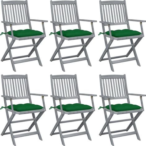 Lot de 6 Chaises de jardin pliables - Chaise d'extérieur pour terrasse/jardin avec coussins Bois d'acacia BV255594 - BonneVie (1/5)