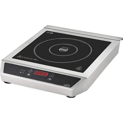 Lacor - 69132 - Piastra a induzione portatile, Superficie di vetro, Touch Control, 17 Livelli di Potenza, Due Fuochi - 12 & 28 cm, IPX3 Safety System, 3500W, 44 x 34 x 12 cm, Inox, Nero (1/4)