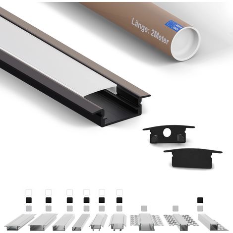 LED-Einbauprofil EF 2 m Schwarz für LED-Streifen bis 12 mm inkl. milchiger Abdeckung (1/5)