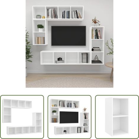 vidaXL Meuble stéréo - Ensemble de meubles TV 4 pcs Blanc Bois d'ingénierie (1/5)