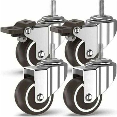 50-mm-Lenkrollen für Möbel und Industrietransporte, 4er-Set mit M10-Gewindebolzen, 2 mit Bremsen und 2 ohne Bremsen - KZQ
