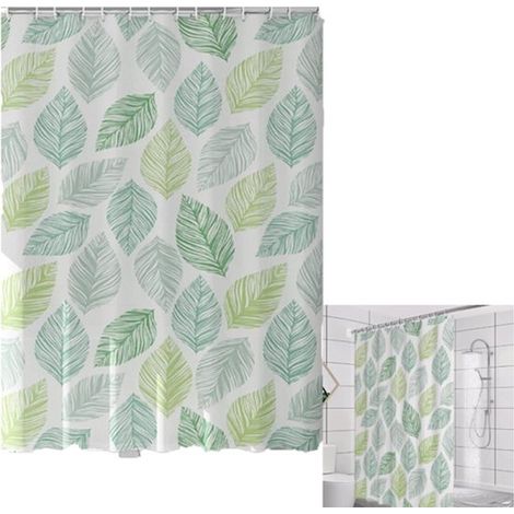 Cortina de ducha, Cortina de ducha larga impermeable de PEVA, Hojas verdes, Cortina de baño resistente al moho, Secado rápido, 180x200 cm (1/5)