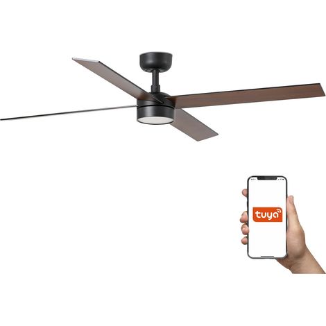 Faro Rudder Ventilateur de plafond encastré Rudder Smart LED 132 cm, noir mat, pales en noyer, 4 pales réversibles (1/5)