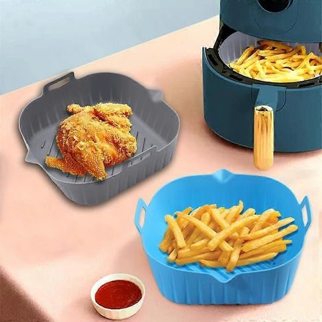 KLVGTIFS PU - Tapis de cuisson carrés extra larges en silicone de 25 cm (10 pouces) pour friteuse à air chaud, 2 pièces, antiadhésifs, réutilisables et de qualité alimentaire. (1/4)