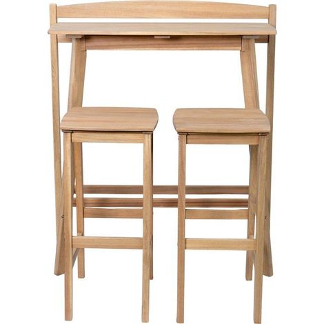 Ensemble bar de jardin - ZANZIBAR - Bois d'Acacia FSC - 1 table haute 100x44,5xH.112 cm - 2 tabourets 35x37xH.72 cm - 2 personnes