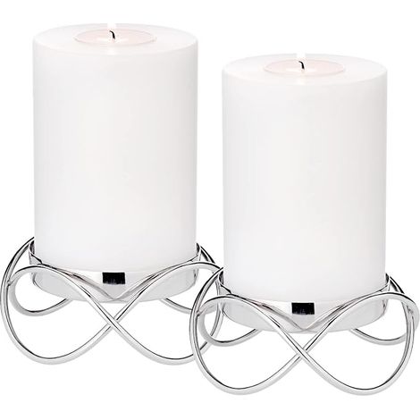 Lot de 2 bougeoirs Bastia (diamètre 13 cm, Hauteur 4,5 cm), Acier Inoxydable, pour Bougies d'un diamètre de 8 cm (1/5)