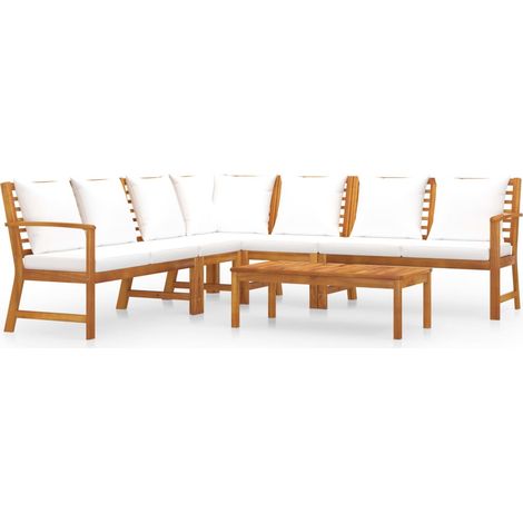 Salon de jardin 6 pcs avec coussin Crème Bois d'acacia solide vidaXL (1/5)