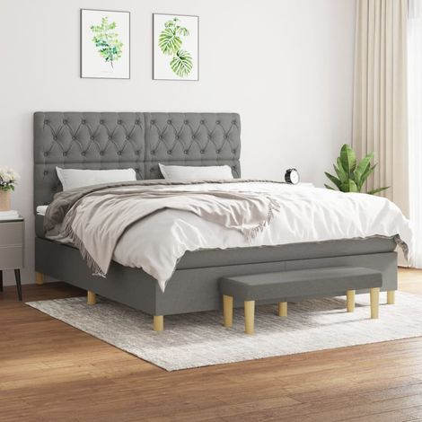 Lit à sommier tapissier avec matelas - Cadre De Lit Moderne: Queen Size - Lit Double - Gris foncé 160x200cm Tissu Chic-677252 (1/5)
