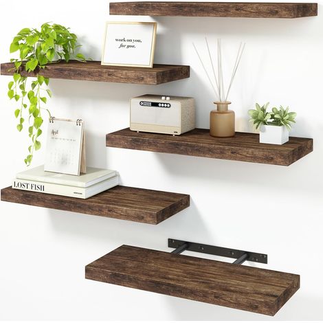 Estantes flotantes, estante colgante para pared de 15,7 pulgadas, estantes de pared de madera rústica para baño, sala de estar, dormitorio, cocina, decoración de oficina, paquete de 5 (1/5)