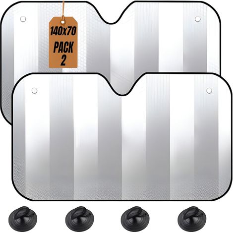 Confezione da 2 tende parasole anteriori con ventosa da 140 x 70 cm - Tenda parasole anteriore pieghevole universale - Massima protezione per furgone da spiaggia - Protezione solare anti-UV