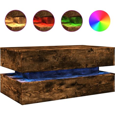 Mesa de centro de salón de diseño moderno con luces LED 90 x 50 x 40 cm madera de ingeniería marrón DEC037624