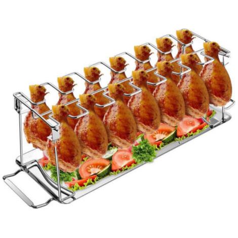 Support pour poulet - Support pour cuisses de poulet - Support pour poulet BBQ - Acier inoxydable robuste, peut contenir 14 cuisses de poulet, va au lave-vaiss (1/5)