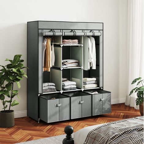 Stoffschrank 125x43x162.5 cm Hellgrau Stahl mit Kleiderstangen, Regalböden und Stoffschubladen (1/5)