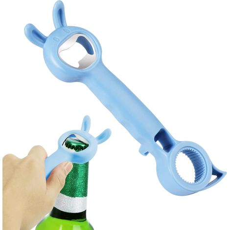 Ouvre-bouteille multifonction 4 en 1, ouvre-bouteille de bière, ouvre-boîte/ouvre-couvercle, ouvre-bouteille de bière personnalisé, ouvre-bouteille multifonction portable pour la maison (bleu) (1/5)