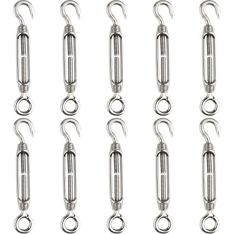 Fixateur de fil 10pcs set 304 crochet en acier inoxydable avec anneau d'oeil réglable M4 fixateur de fil set Heavy Duty (1/4)