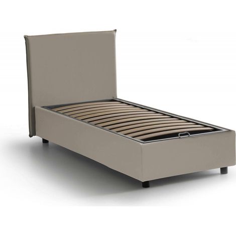Talamo Italia Letto singolo Christine, Letto contenitore con rivestimento in ecopelle, 100% Made in Italy, Apertura frontale, adatto per materasso Cm 90x200, Tortora, con imballo rinforzato