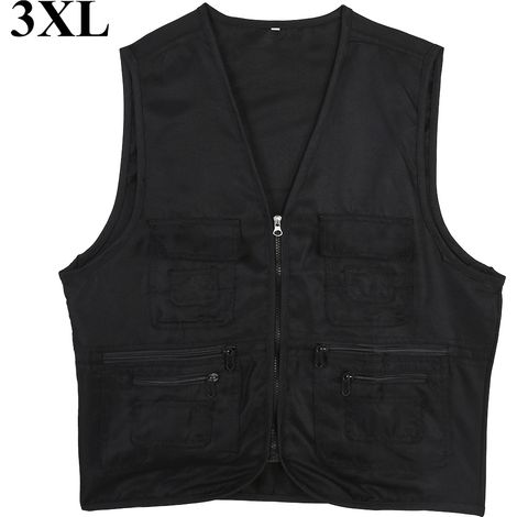 Gilet de pêche et de chasse pour homme, vêtement de sport confortable avec plusieurs poches (noir, taille 3XL) (1/5)