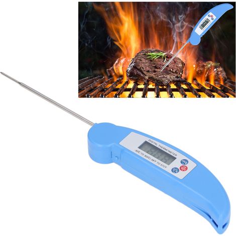 Thermomètre à sonde pliable pour barbecue, grillades, cuisine, thermomètre à sonde électronique, bleu. (1/5)