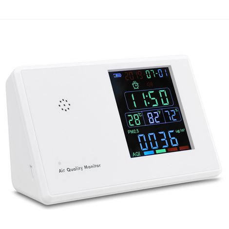Détecteur de formaldéhyde PM2.5, analyseur de qualité de l'air, horloge/réveil créatif Détecteur de formaldéhyde CO2/thermomètre (1/5)