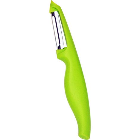 Éplucheur à fruits et légumes, lame en acier inoxydable, vert clair, manche ergonomique – (1/5)
