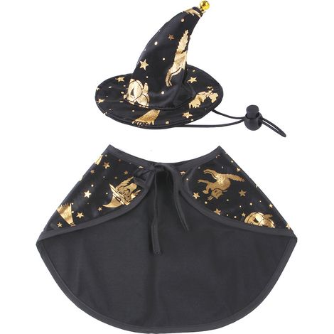 Déguisement d'Halloween pour chien et chat : cape et chapeau de sorcière avec citrouille. (1/5)