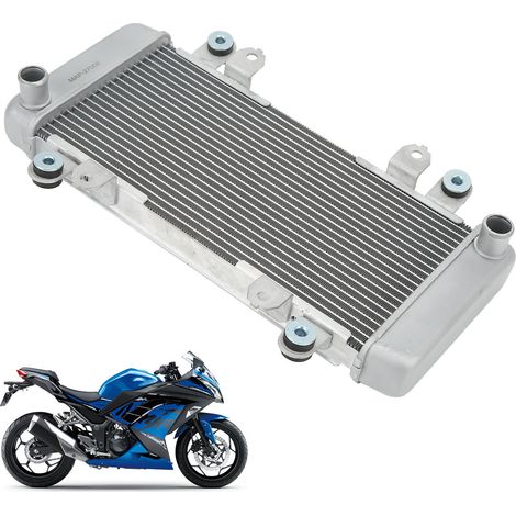 Ensemble radiateur/refroidisseur/vase de refroidissement compatible avec Kawasaki Ninja 300 EX300 2013-2018 argent (1/5)