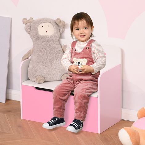 Banc de rangement avec dossier en bois pour enfants de 3 à 6 ans. 60 x 30 x 50 cm. Rose.