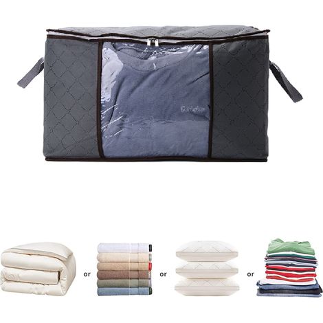 Grands sacs de rangement, placard organisateurs pliables avec poignée renforcée en tissu épais pour couettes, vêtements, literie, couvertures, gris (1/5)