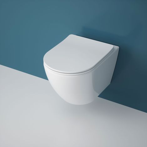 Durovin Bathrooms Ceramic Modern Streamline Wall Hung Toilet - Rimless Technology - Include WC Pan with Quick Release Soft Close Seat - 365 x 540 x 330mm (WxDxH)…