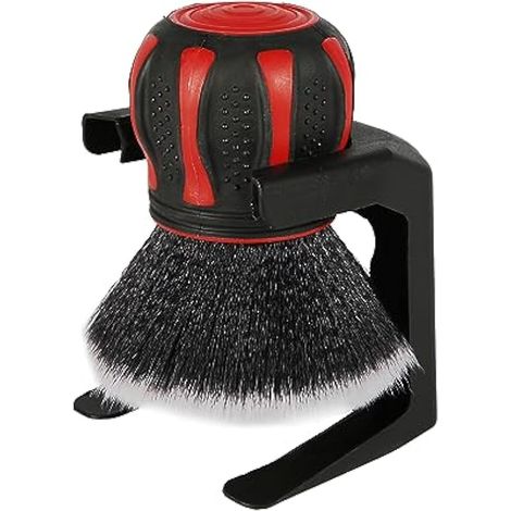 Brosse de détail auto, manche rouge synthétique avec support, brosse ultra douce pour tableau de bord, écran central, bouches d'aération. (1/4)