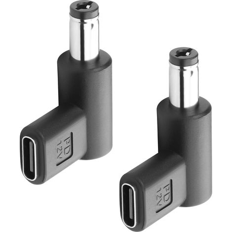 2pcs 12V DC Adaptateur de connecteur d'alimentation 90 degrés Angle Femelle USB C vers mâle DC 5.5mm X 2.1mm convertisseur 12V USB Type - C entrée vers Adaptateur de Sortie dc5521 (12V) (1/5)