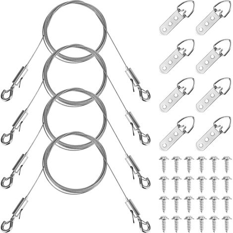 Picture Hanging Kit with 4 Adjustable Wires, 8 D-Rings and 24 Screws Capacity 35 kg Heavy Duty Hanging Kit for Frames Mirrors Canvas Wall Decorations (1/5)