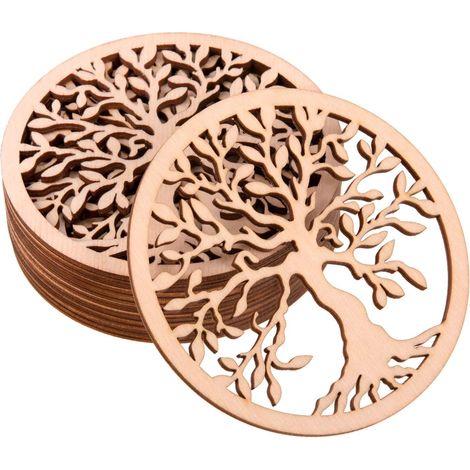 Onderzetters Berkenhout Set van 10 Houten – Onderzetters voor Drankjes en Koffie Thee – Onderzetter Herbruikbaar 10 Stück 10x10cm (Baum des Lebens)