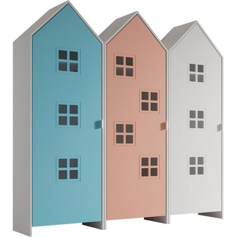 Pack - 3 Armoires Enfant "Casami Bruges" 171cm Bleu, Rose & Blanc (1/2)