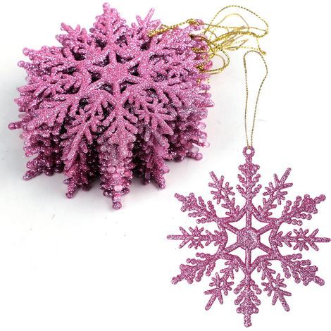 Purple Christmas decorations, 12 glittery snowflakes to hang on the tree