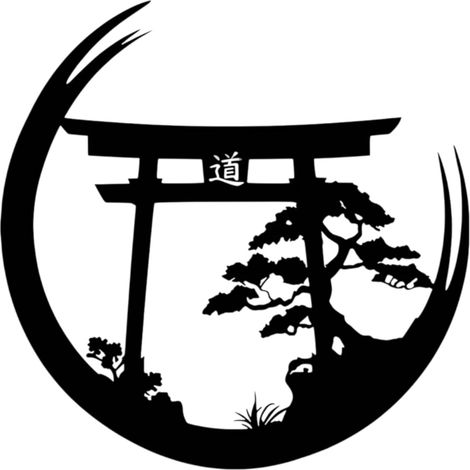 Décoration murale japonaise Torii Gate & Bonsaï en métal découpé, design zen minimaliste pour méditation (1/5)