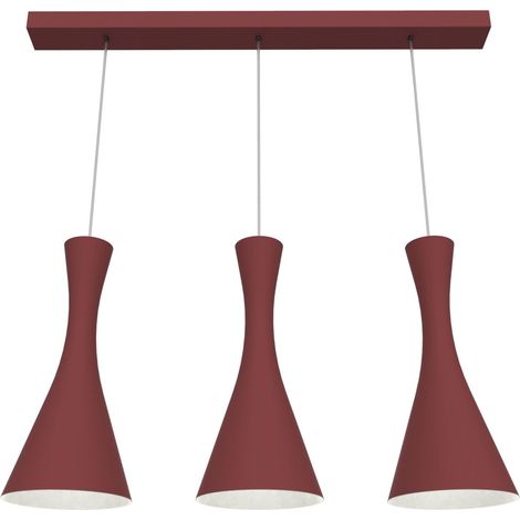 LUMICOM JAQUELINE LINEARE Sospensione, 3x E27, max 42W, metallo, rosso cowhide/bianco, L.90cm x H.45cm (1/4)