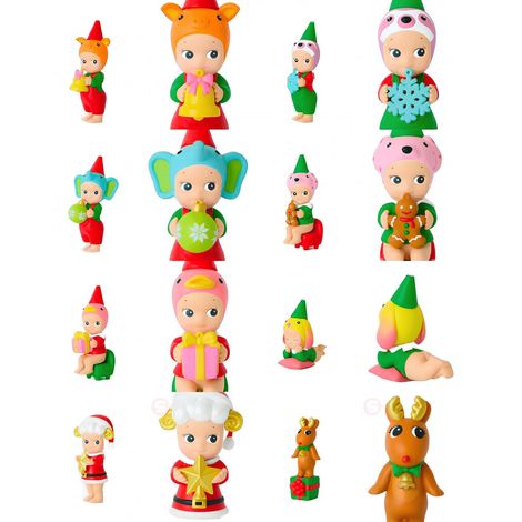 Figurine Sonny Angel Santa's Little Helper – Décoration de Noël en plastique/résine – Taille 10 cm – Costume d'elfe rouge et vert
