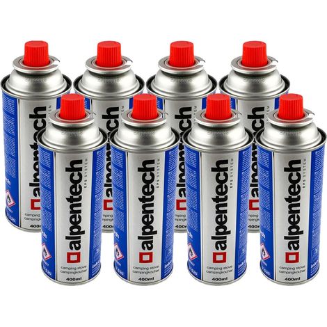 Pack de 8 cartouches de gaz butane 250g – Encliquetable UN2037 – Compatible réchauds, chalumeaux, lampes de camping – Homologation TUV – Alpentech (1/5)