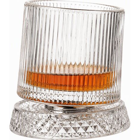 Verre à whisky rotatif à base en cristal, 280 ml, motif ecorce, verre à cocktail au design rétro et élégant, verre à spiritueux épais de 600 g (1/5)