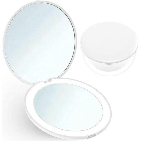 Miroir de Maquillage LED Voyage, 1X 2X Grossissement, Lumière Simulée 6500K, Vert - Miroir Beauté Portable (1/4)